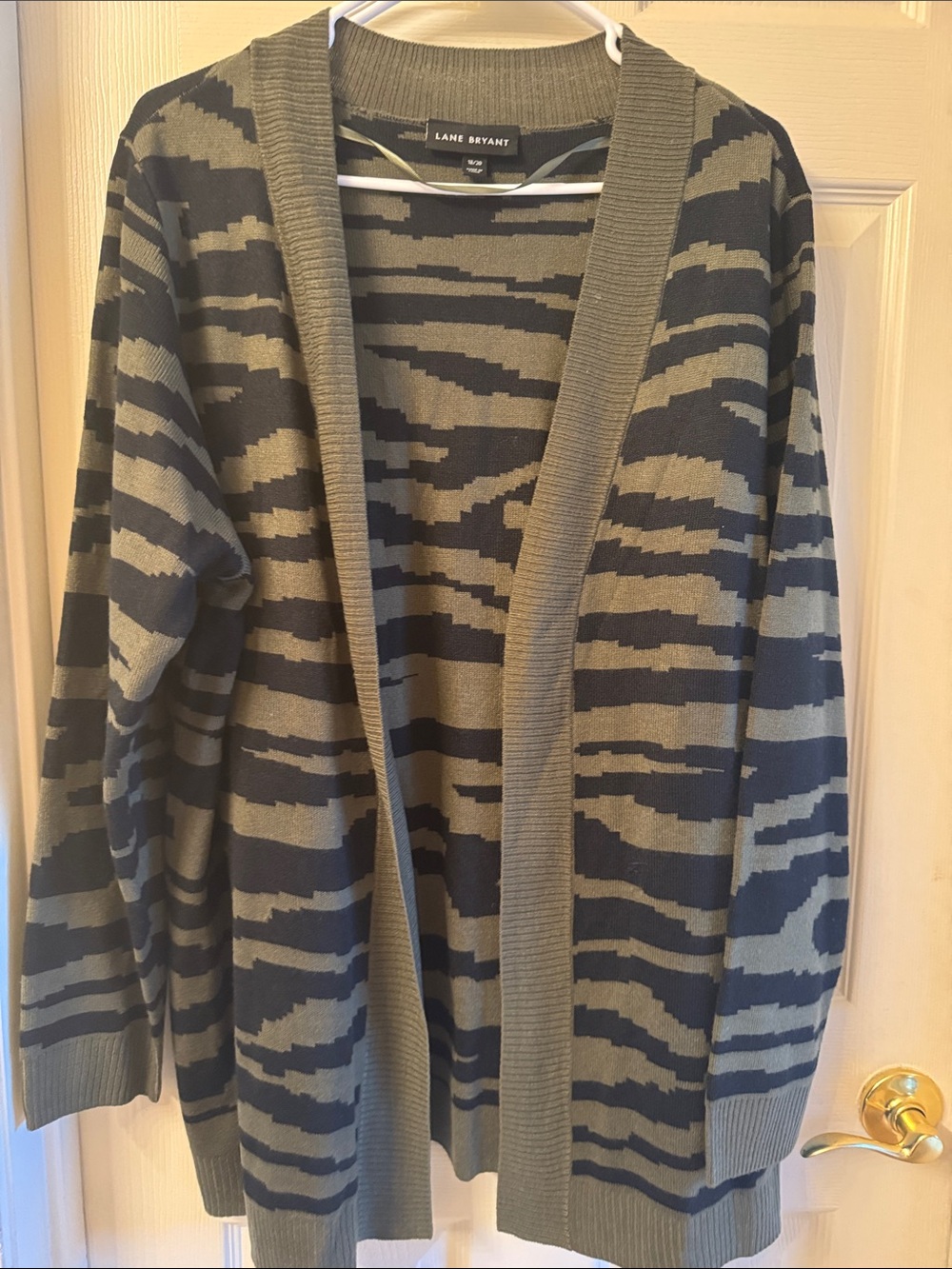 Lane Bryant Olive and Black Open-Front Patterned Cardigan